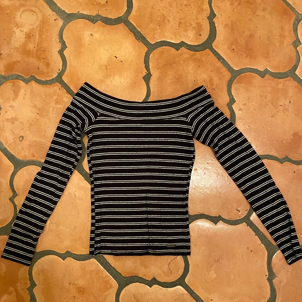 Black and white striped hollister off the shoulder long sleeve